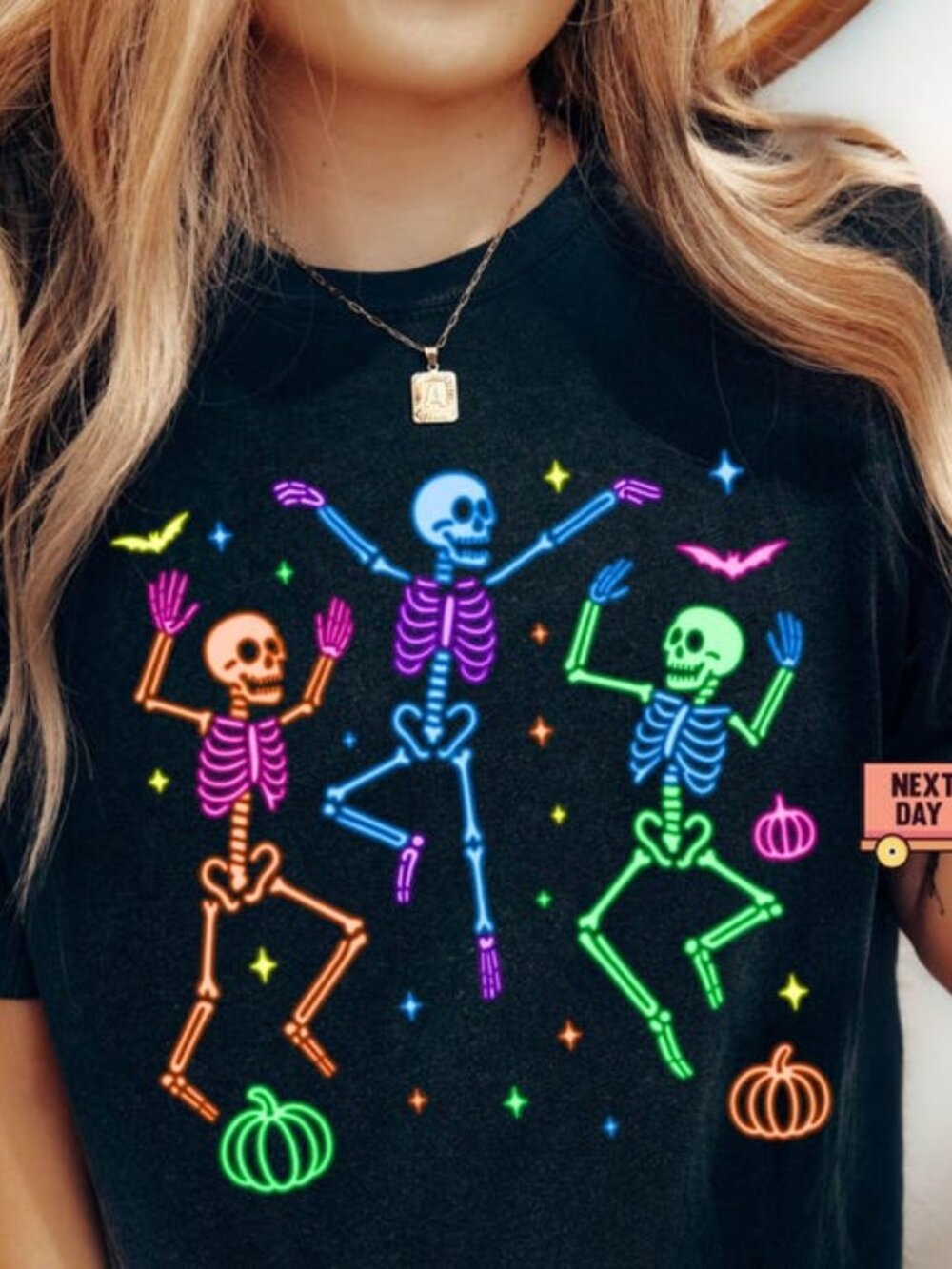 Neon Pumpkin Skeleton Halloween Shirt, Pumpkin Halloween Tee